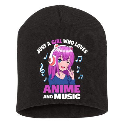 Anime Girl Just A Girl Who Loves Anime And Music Short Acrylic Beanie