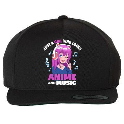 Anime Girl Just A Girl Who Loves Anime And Music Wool Snapback Cap