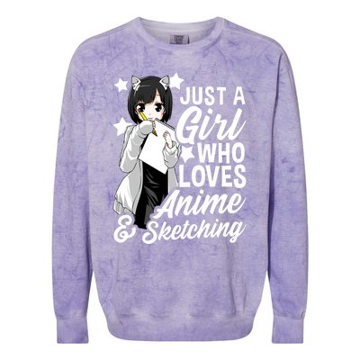 Anime Girl Just A Girl Who Loves Anime And Sketching Drawing Gift Colorblast Crewneck Sweatshirt