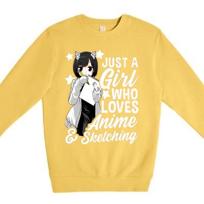 Anime Girl Just A Girl Who Loves Anime And Sketching Drawing Gift Premium Crewneck Sweatshirt