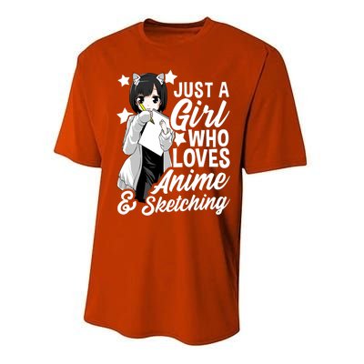 Anime Girl Just A Girl Who Loves Anime And Sketching Drawing Gift Performance Sprint T-Shirt