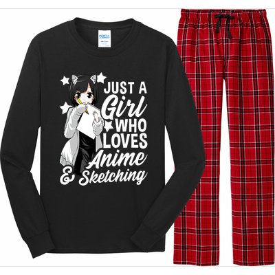 Anime Girl Just A Girl Who Loves Anime And Sketching Drawing Gift Long Sleeve Pajama Set