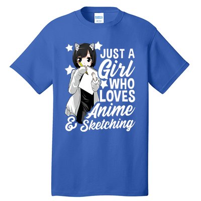 Anime Girl Just A Girl Who Loves Anime And Sketching Drawing Gift Tall T-Shirt