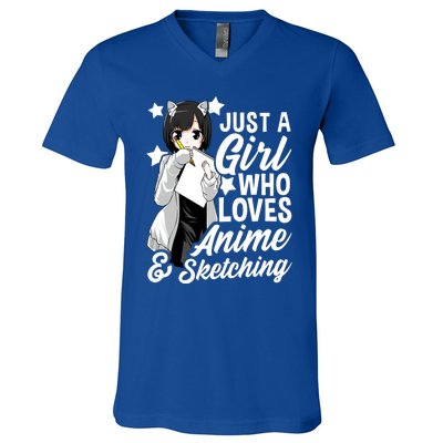 Anime Girl Just A Girl Who Loves Anime And Sketching Drawing Gift V-Neck T-Shirt