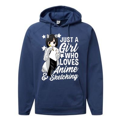 Anime Girl Just A Girl Who Loves Anime And Sketching Drawing Gift Performance Fleece Hoodie