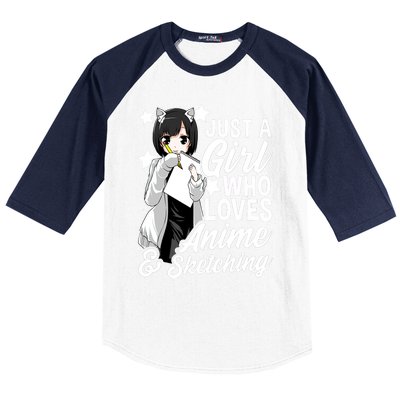 Anime Girl Just A Girl Who Loves Anime And Sketching Drawing Gift Baseball Sleeve Shirt