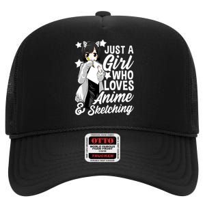 Anime Girl Just A Girl Who Loves Anime and Sketching Drawing High Crown Mesh Back Trucker Hat