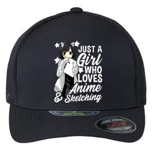 Anime Girl Just A Girl Who Loves Anime and Sketching Drawing Flexfit Unipanel Trucker Cap