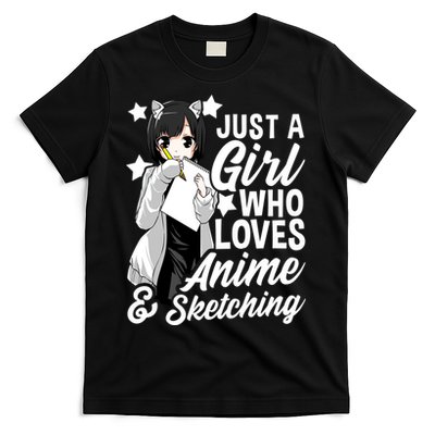 Anime Girl Just A Girl Who Loves Anime and Sketching Drawing T-Shirt