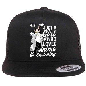 Anime Girl Just A Girl Who Loves Anime and Sketching Drawing Flat Bill Trucker Hat