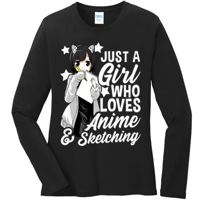 Anime Girl Just A Girl Who Loves Anime and Sketching Drawing Ladies Long Sleeve Shirt