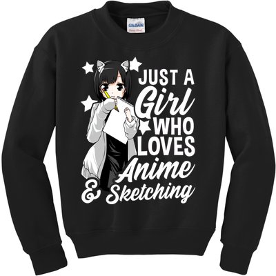 Anime Girl Just A Girl Who Loves Anime and Sketching Drawing Kids Sweatshirt