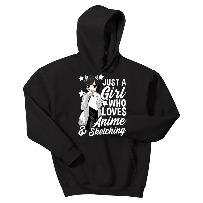 Anime Girl Just A Girl Who Loves Anime and Sketching Drawing Kids Hoodie