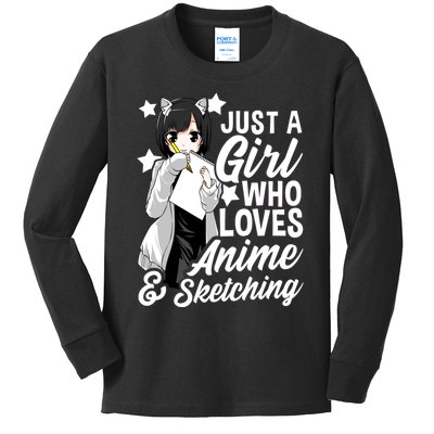 Anime Girl Just A Girl Who Loves Anime and Sketching Drawing Kids Long Sleeve Shirt