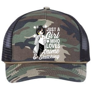 Anime Girl Just A Girl Who Loves Anime and Sketching Drawing Retro Rope Trucker Hat Cap