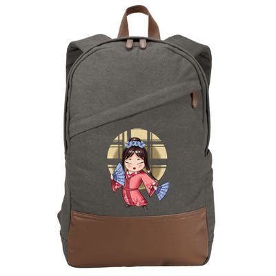 Anime Geisha Japanese Art Japan Woman Geisha Cotton Canvas Backpack