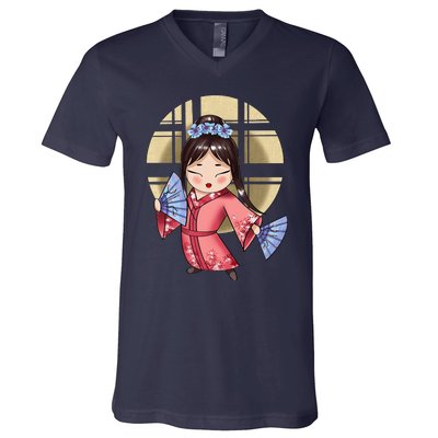 Anime Geisha Japanese Art Japan Woman Geisha V-Neck T-Shirt