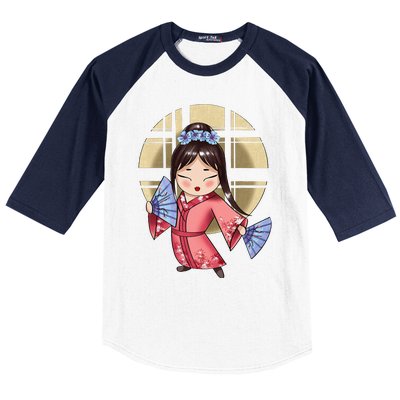 Anime Geisha Japanese Art Japan Woman Geisha Baseball Sleeve Shirt