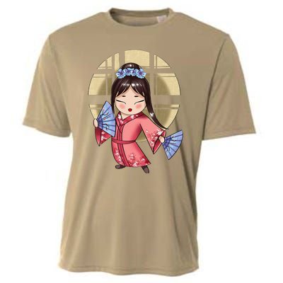 Anime Geisha Japanese Art Japan Woman Geisha Cooling Performance Crew T-Shirt