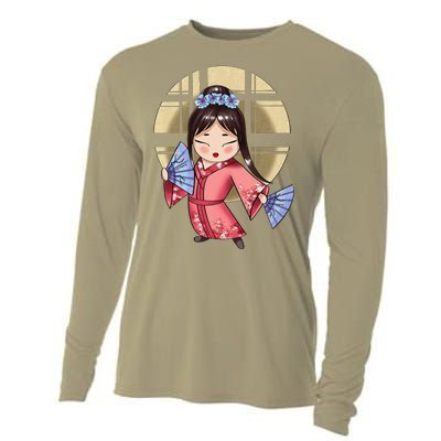 Anime Geisha Japanese Art Japan Woman Geisha Cooling Performance Long Sleeve Crew