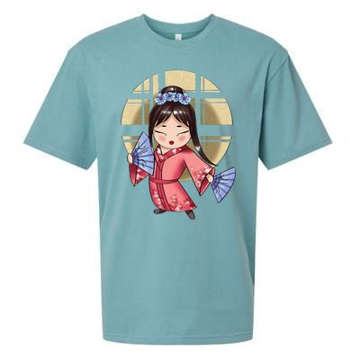 Anime Geisha Japanese Art Japan Woman Geisha Sueded Cloud Jersey T-Shirt