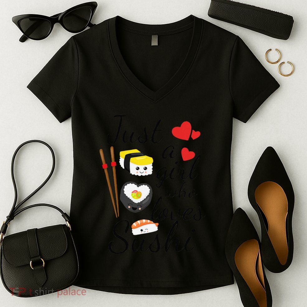 Anime Gift Just A Girl Who Loves Sushi Cute Anime Style Women's V-Neck T-Shirt