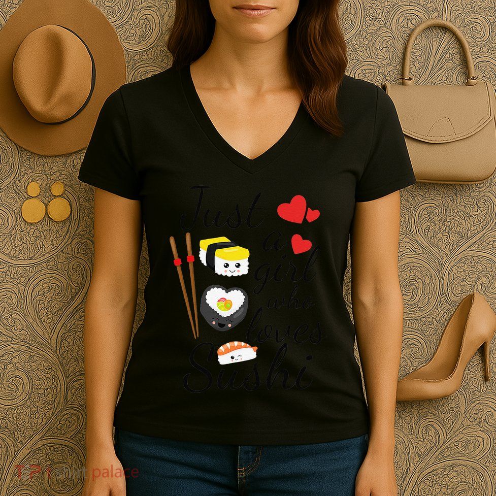 Anime Gift Just A Girl Who Loves Sushi Cute Anime Style Women's V-Neck T-Shirt