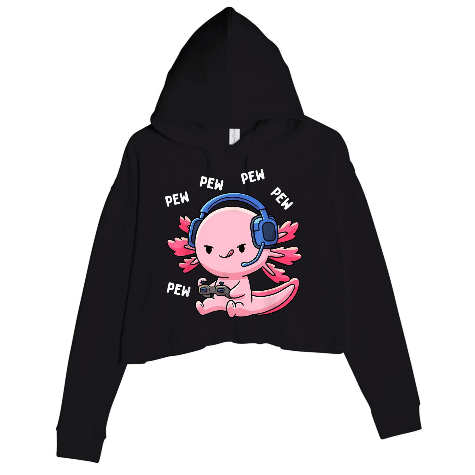 Axolotl Gaming Kids Boys Girls Anime Video Game Pew Gamer Crop Fleece Hoodie