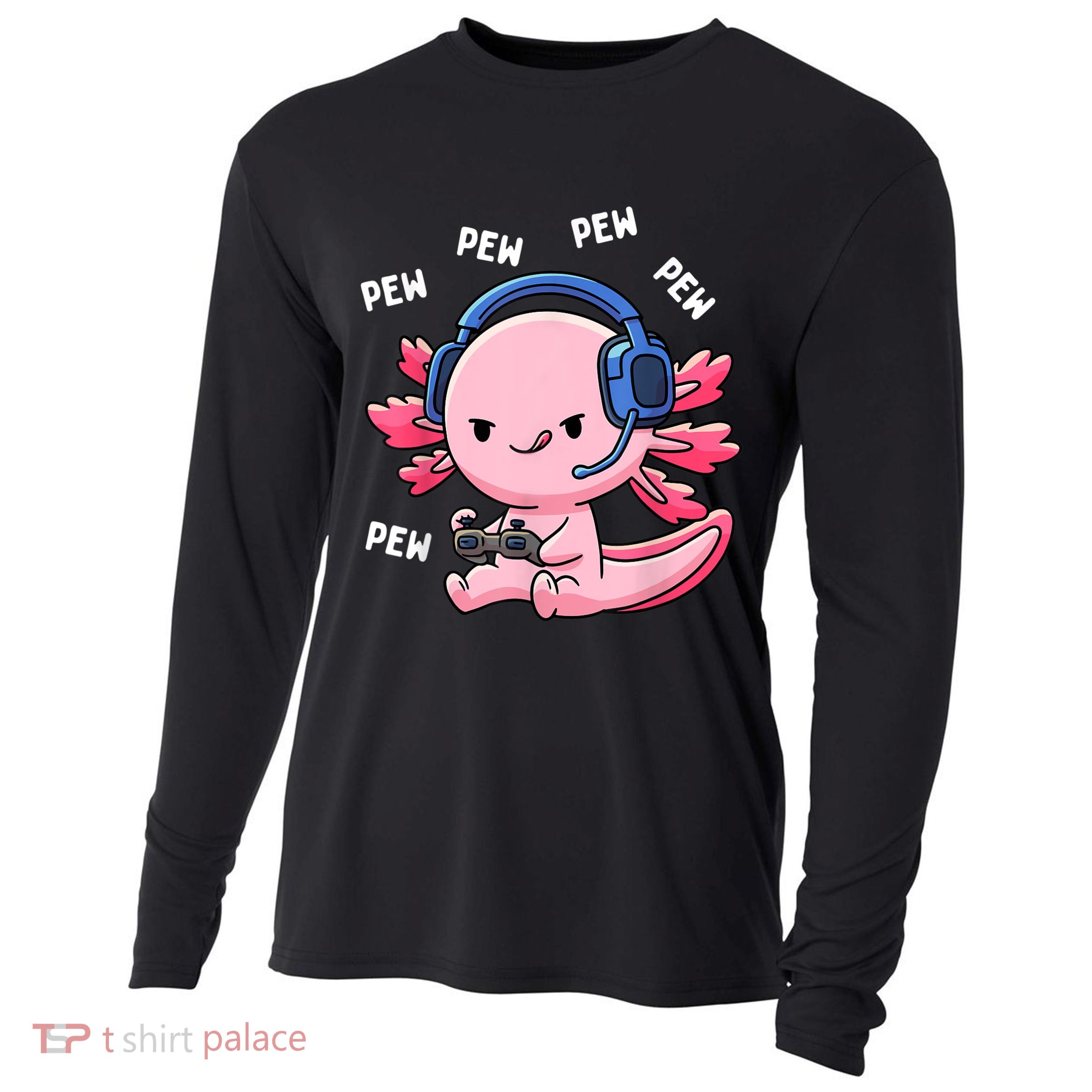 Axolotl Gaming Kids Boys Girls Anime Video Game Pew Gamer Cooling Performance Long Sleeve Crew