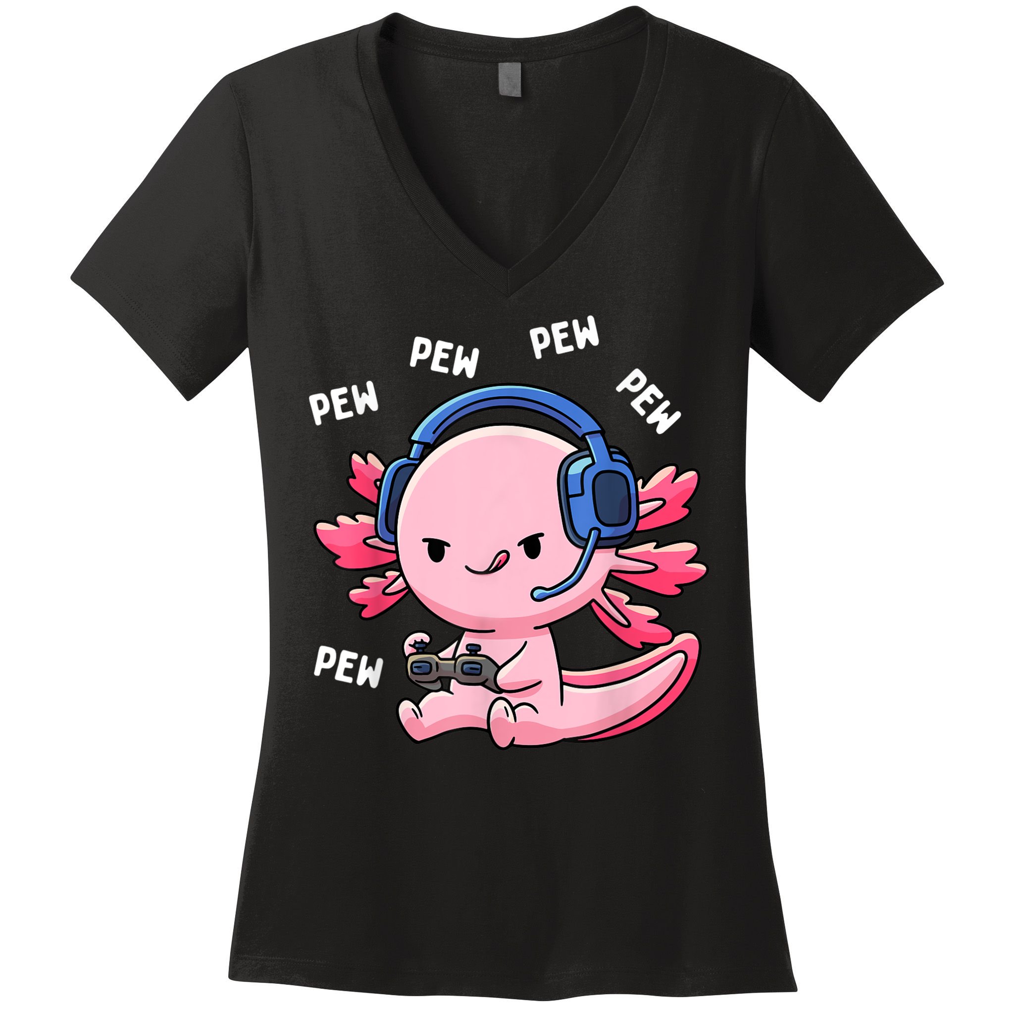 Axolotl Gaming Kids Boys Girls Anime Video Game Pew Gamer Women's V-Neck T-Shirt