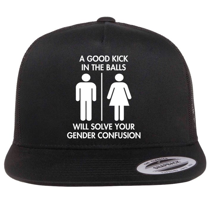 A Good Kick In The Balls Will Solve Your Gender Confusion Flat Bill Trucker Hat