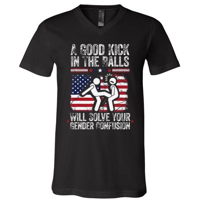 A Good Kick In The Balls Will Solve Your Gender Confusion Gift V-Neck T-Shirt