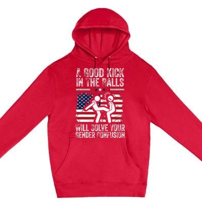 A Good Kick In The Balls Will Solve Your Gender Confusion Gift Premium Pullover Hoodie