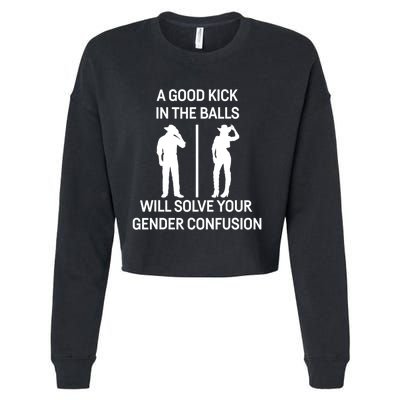 A Good Kick In The Balls Will Solve Your Gender Confusion Cropped Pullover Crew