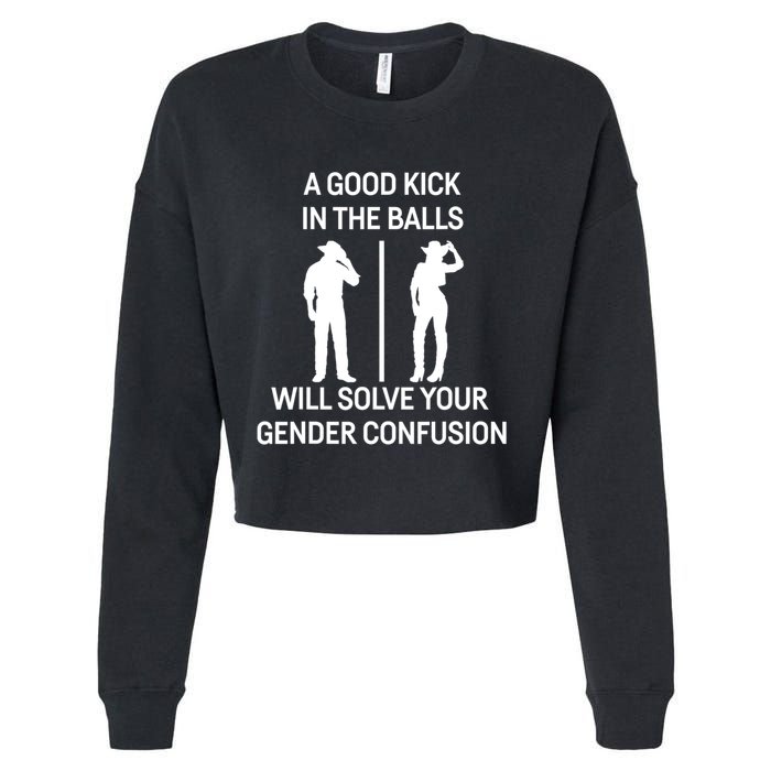 A Good Kick In The Balls Will Solve Your Gender Confusion Cropped Pullover Crew