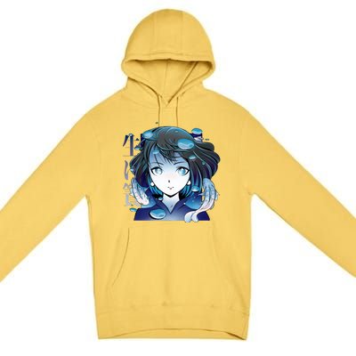 Anime Girl Koi Fishes Japanese Premium Pullover Hoodie