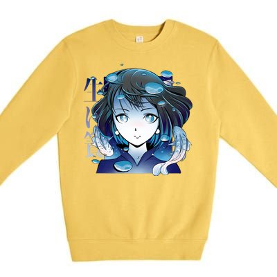 Anime Girl Koi Fishes Japanese Premium Crewneck Sweatshirt