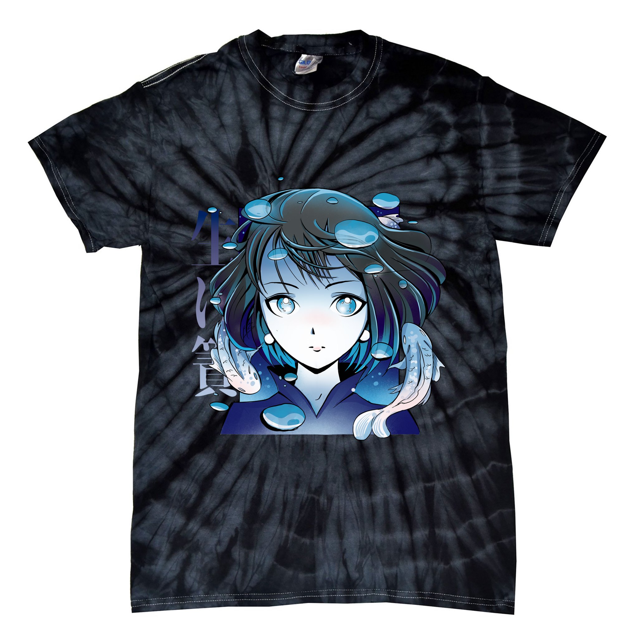 Anime Girl Koi Fishes Japanese Tie-Dye T-Shirt