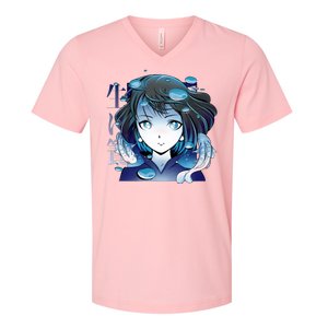 Anime Girl Koi Fishes Japanese V-Neck T-Shirt