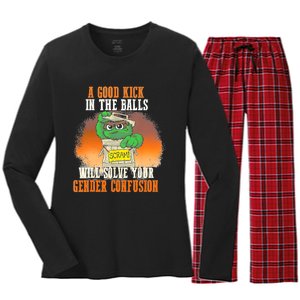 A Good Kick In The Balls Will Solve Your Gender Confusion Women's Long Sleeve Flannel Pajama Set 