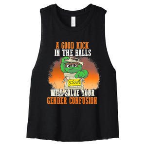 A Good Kick In The Balls Will Solve Your Gender Confusion Women's Racerback Cropped Tank