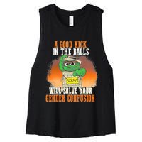 A Good Kick In The Balls Will Solve Your Gender Confusion Women's Racerback Cropped Tank