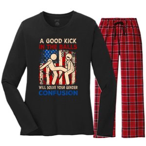 A Good Kick In The Balls Will Solve Your Gender Women's Long Sleeve Flannel Pajama Set 