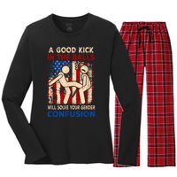 A Good Kick In The Balls Will Solve Your Gender Women's Long Sleeve Flannel Pajama Set 