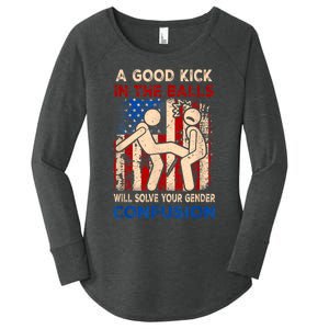 A Good Kick In The Balls Will Solve Your Gender Women's Perfect Tri Tunic Long Sleeve Shirt