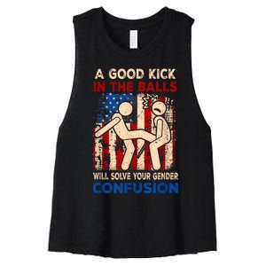 A Good Kick In The Balls Will Solve Your Gender Women's Racerback Cropped Tank