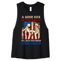 A Good Kick In The Balls Will Solve Your Gender Women's Racerback Cropped Tank