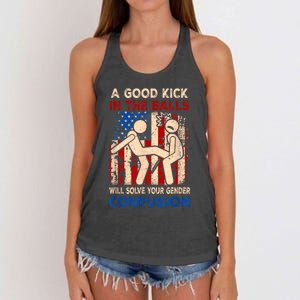 A Good Kick In The Balls Will Solve Your Gender Women's Knotted Racerback Tank