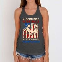 A Good Kick In The Balls Will Solve Your Gender Women's Knotted Racerback Tank