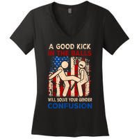 A Good Kick In The Balls Will Solve Your Gender Women's V-Neck T-Shirt